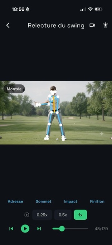 Relecture du swing avec squelette détecté image par image